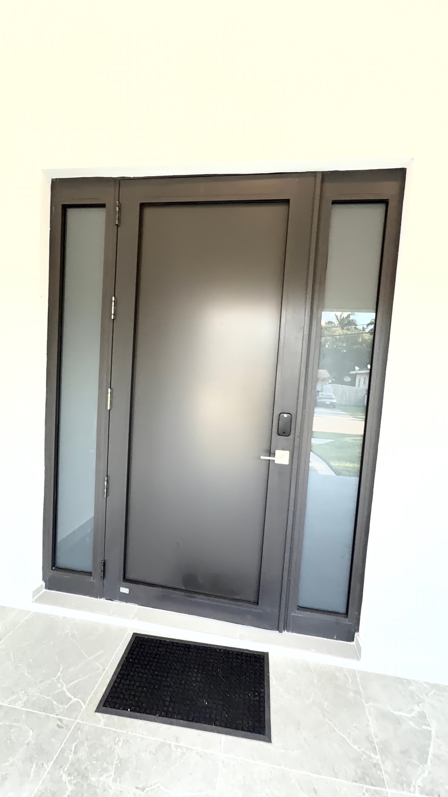 Frosted privacy film on front door